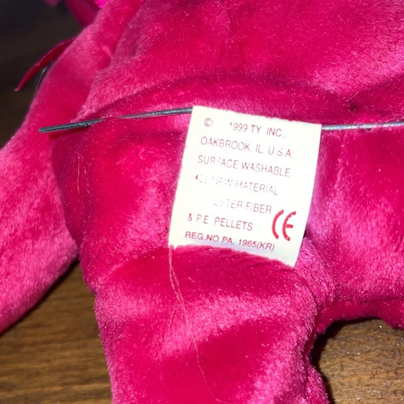 Vintage 1999 TY Beanie Babies Valentina Bear fuchsia pink P.E pellets 1965(KR) - Picture 8 of 9